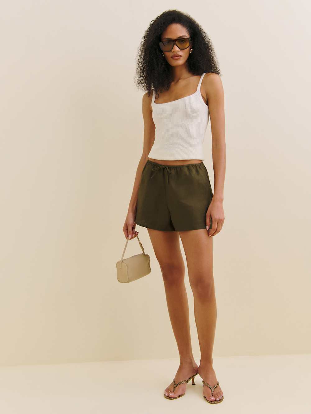 Reformation Zoey Linen Short - Dark Olive