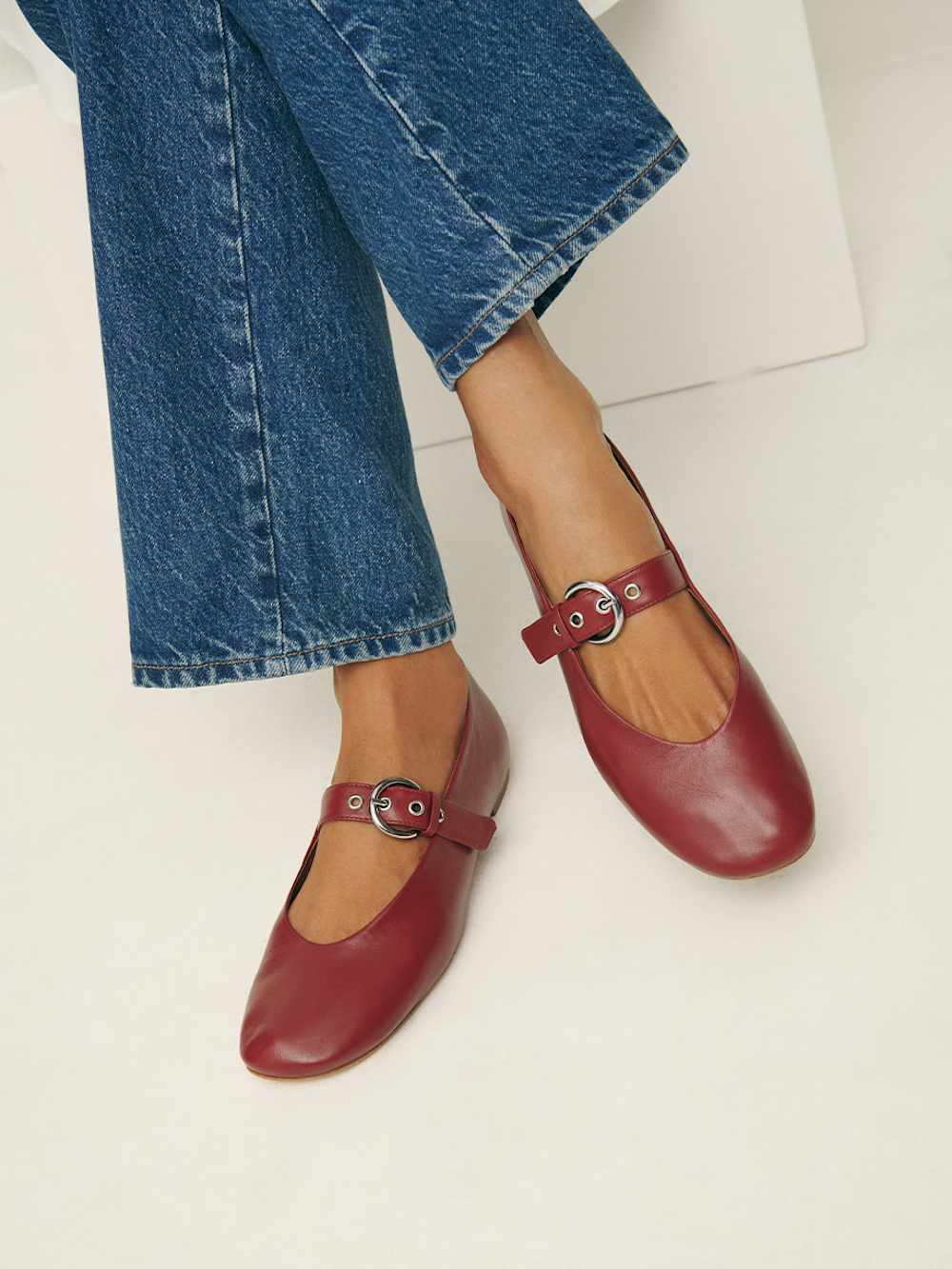 Reformation Bethany Ballet Flat - Brick Red Leather