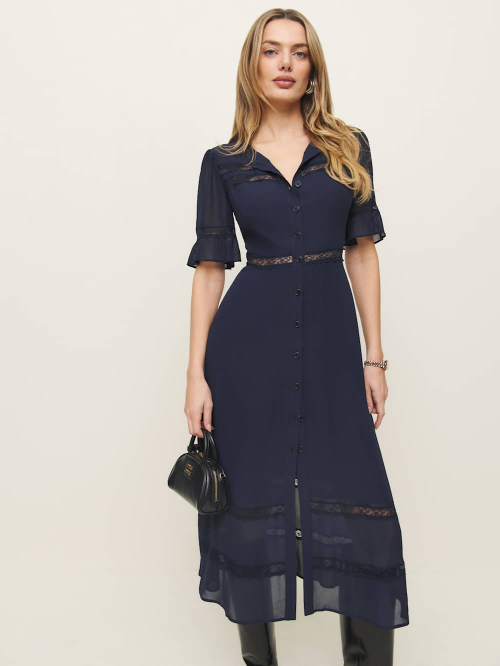 Reformation Woodson Dress - Navy