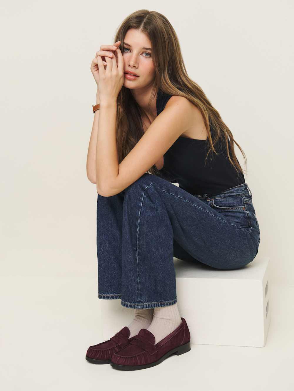 Reformation Ani Ruched Loafer - Ruby Suede
