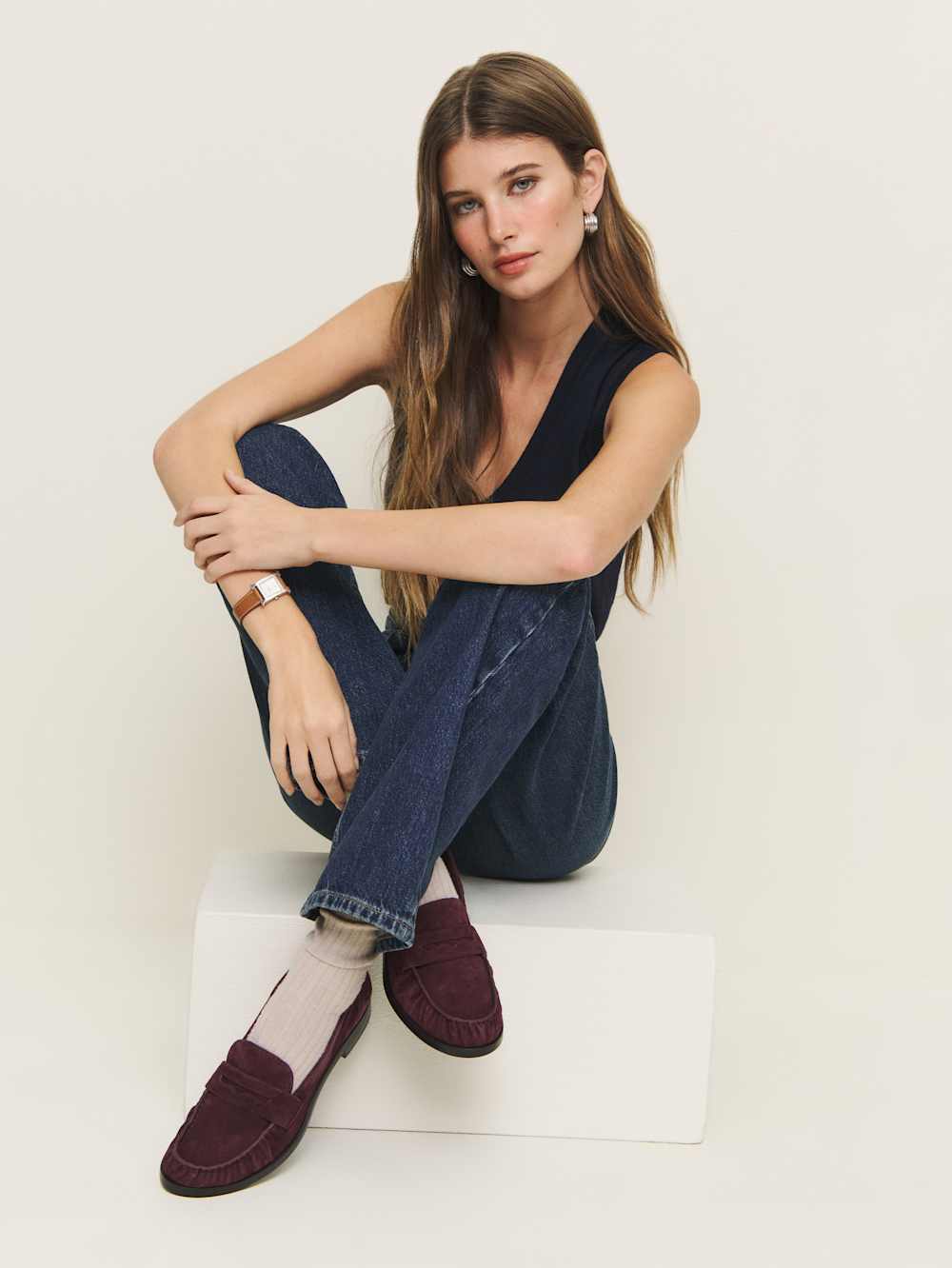 Reformation Ani Ruched Loafer - Ruby Suede