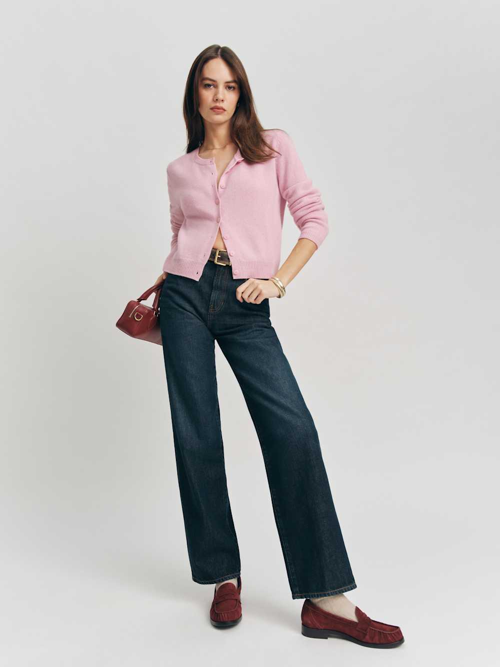 Reformation Clara Cashmere Crew Cardigan - Babygirl