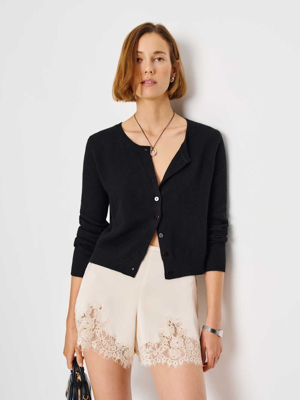 Reformation Clara Cashmere Crew Cardigan - Black