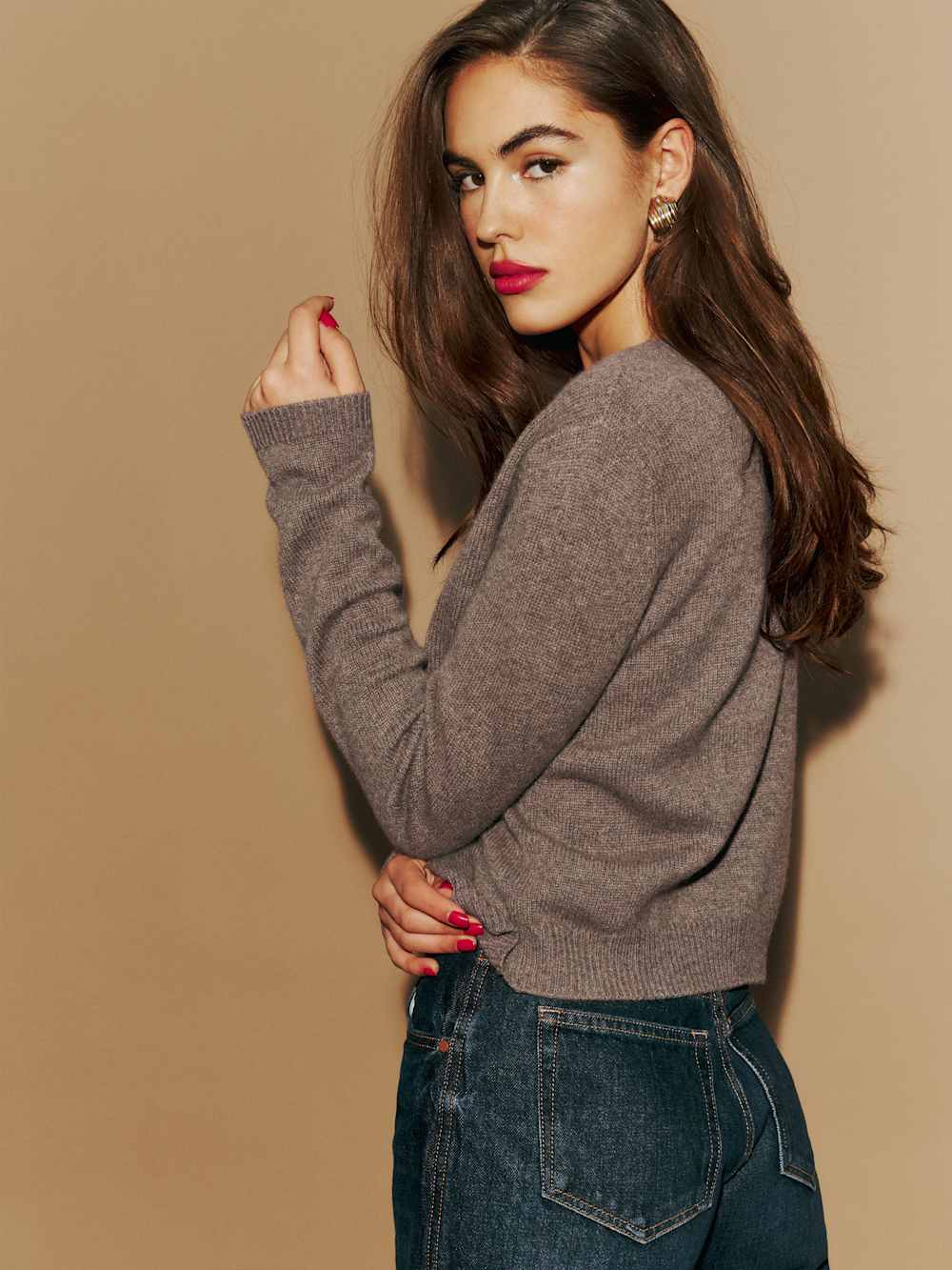 Reformation Clara Cashmere Crew Cardigan - Cocoa