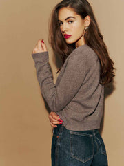 Reformation Clara Cashmere Crew Cardigan - Cocoa