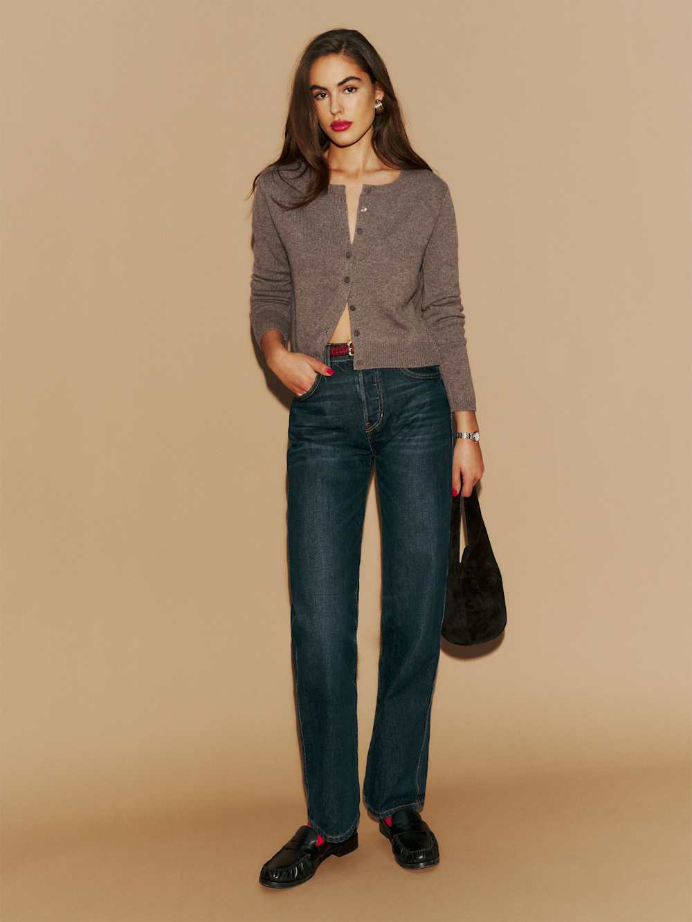 Reformation Clara Cashmere Crew Cardigan - Cocoa