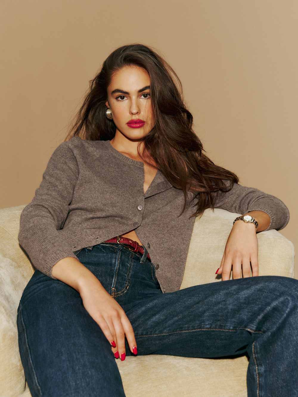 Reformation Clara Cashmere Crew Cardigan - Cocoa