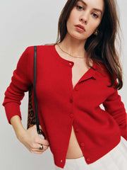 Reformation Clara Cashmere Crew Cardigan - Cherry