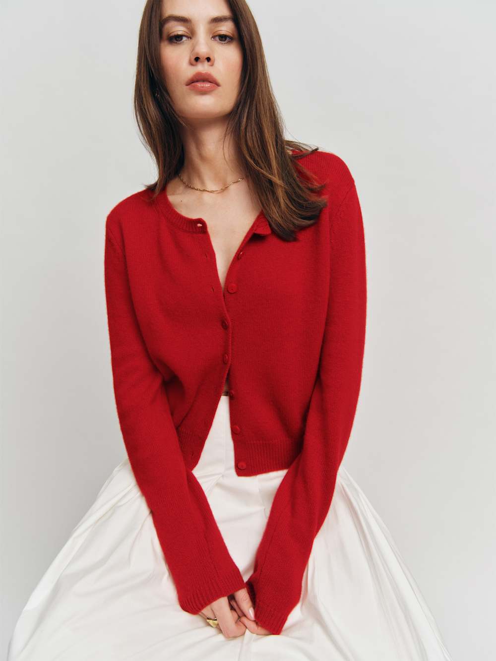 Reformation Clara Cashmere Crew Cardigan - Cherry