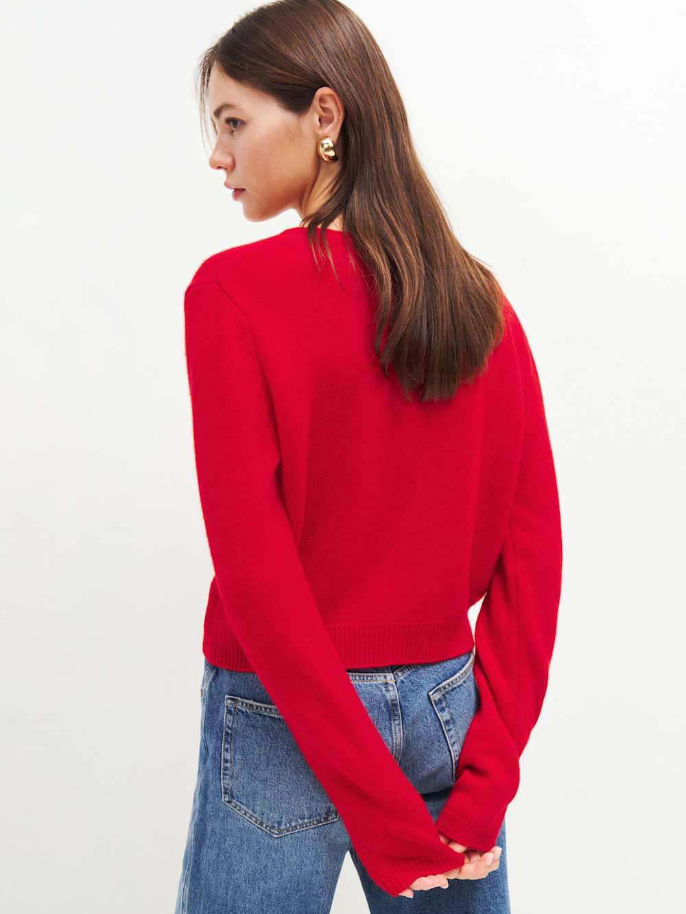 Reformation Clara Cashmere Crew Cardigan - Cherry