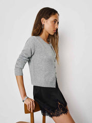 Reformation Clara Cashmere Crew Cardigan - Granite