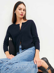 Reformation Clara Cashmere Crew Cardigan - Navy