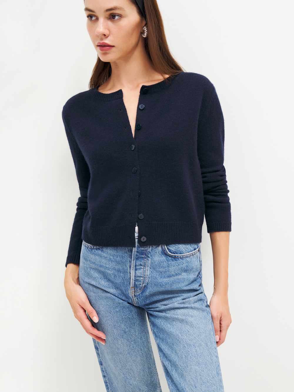 Reformation Clara Cashmere Crew Cardigan - Navy