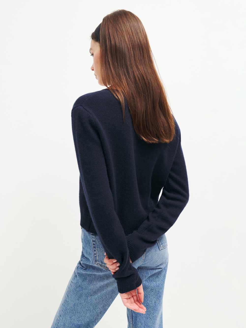 Reformation Clara Cashmere Crew Cardigan - Navy