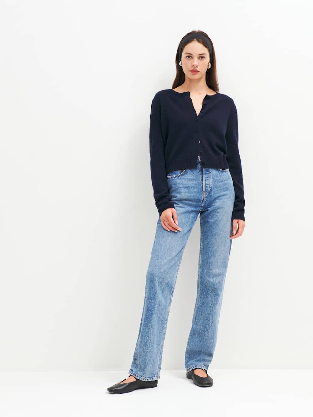 Reformation Clara Cashmere Crew Cardigan - Navy