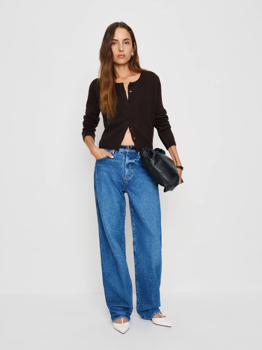 Reformation Clara Cashmere Crew Cardigan - Mole