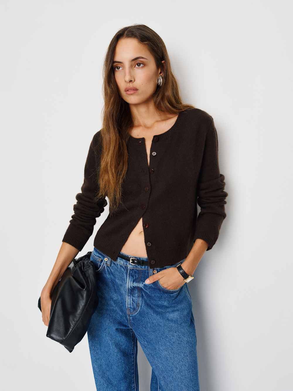 Reformation Clara Cashmere Crew Cardigan - Mole