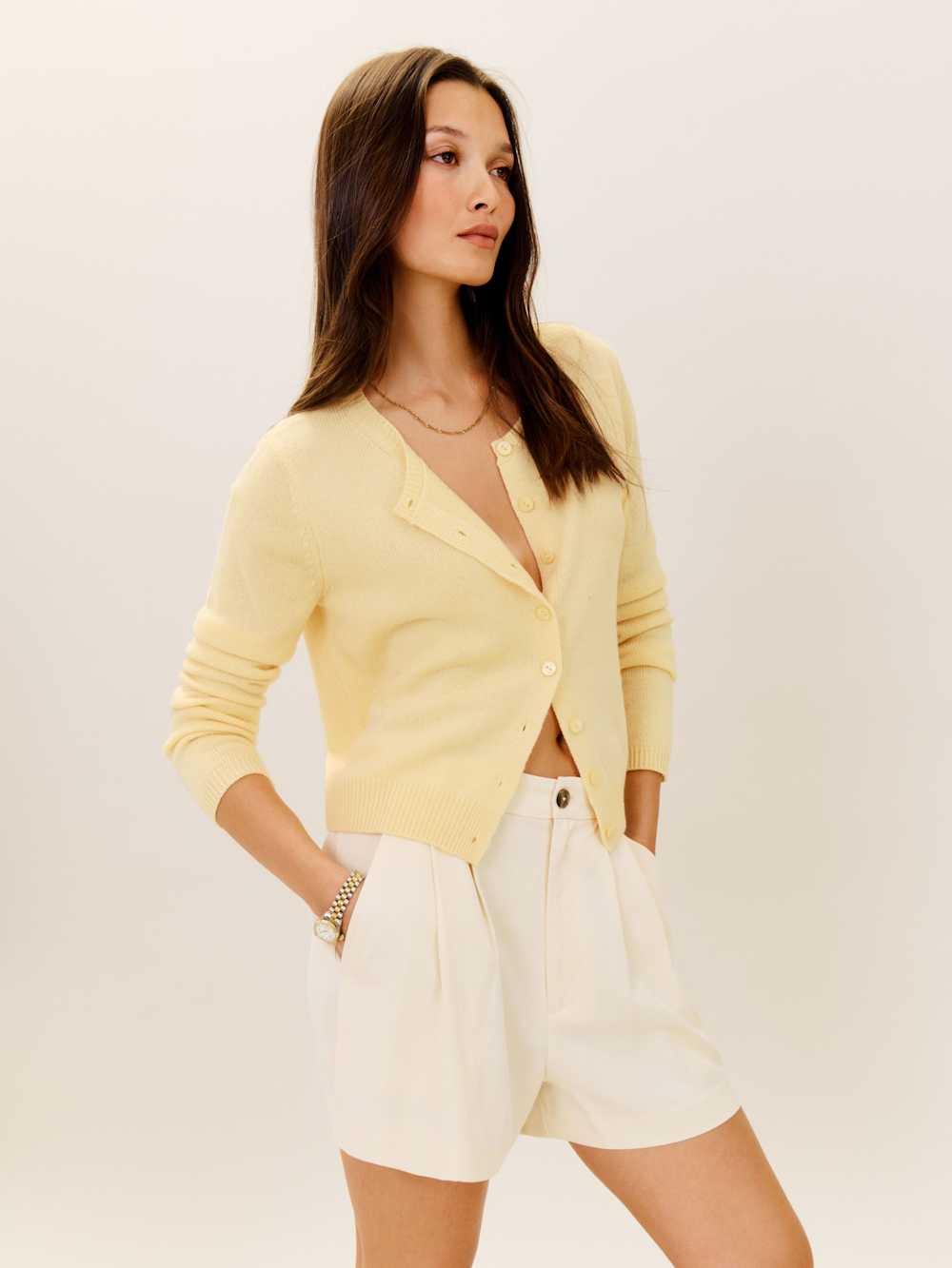 Reformation Clara Cashmere Crew Cardigan - Parmesan