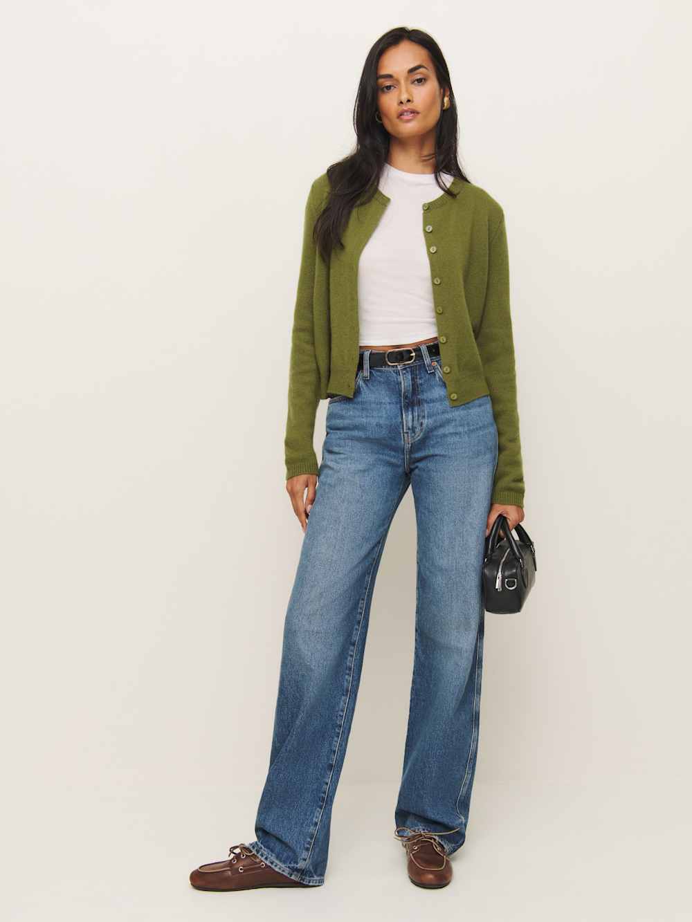 Reformation Clara Cashmere Crew Cardigan - Pear