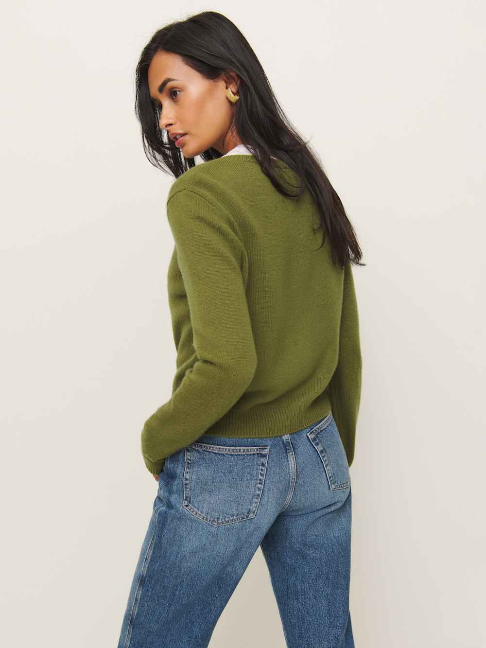 Reformation Clara Cashmere Crew Cardigan - Pear