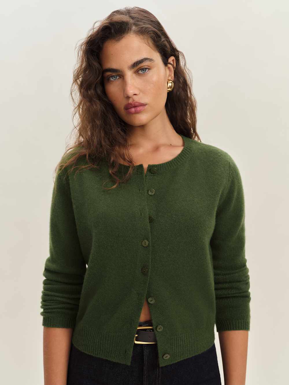 Reformation Clara Cashmere Crew Cardigan - Grass