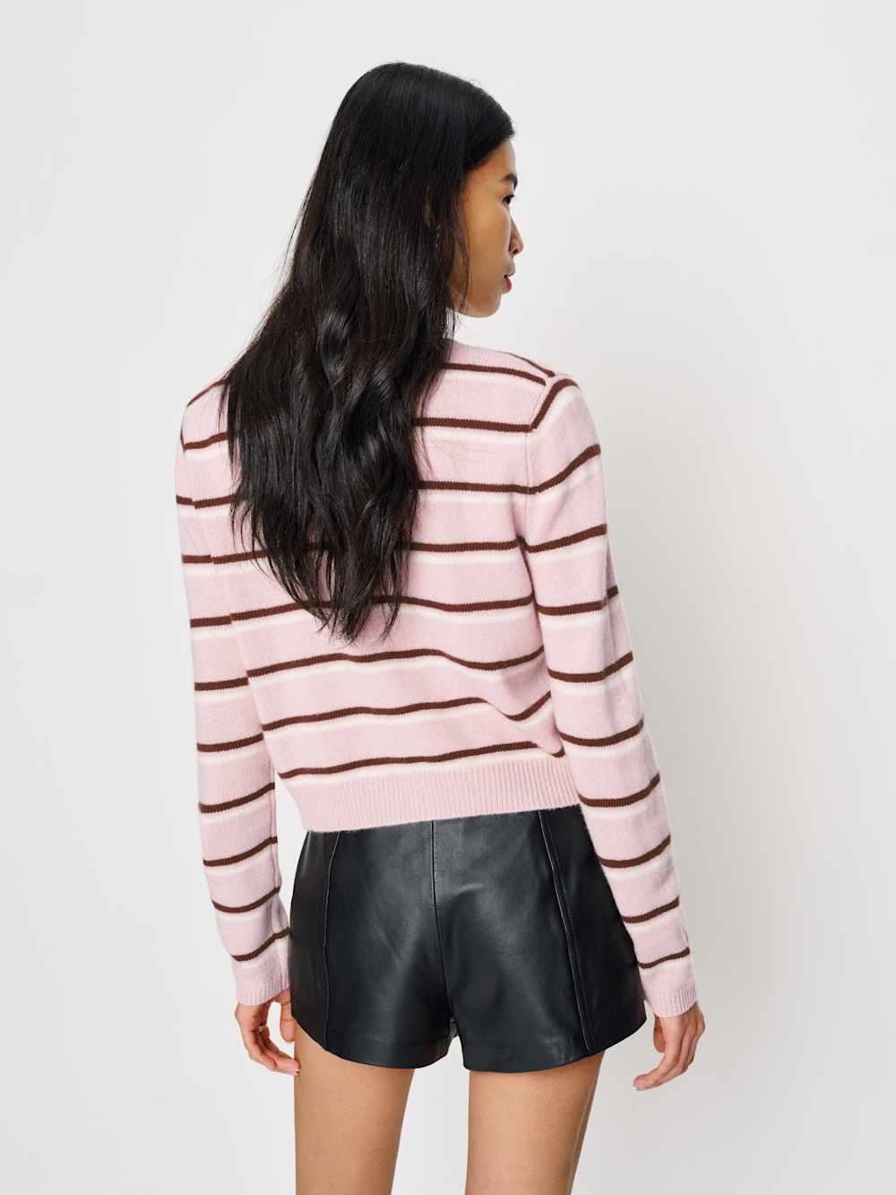 Reformation Clara Cashmere Crew Cardigan - Cherry Blossom Stripe