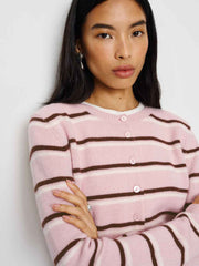 Reformation Clara Cashmere Crew Cardigan - Cherry Blossom Stripe
