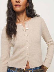 Reformation Clara Cashmere Crew Cardigan - Wheat
