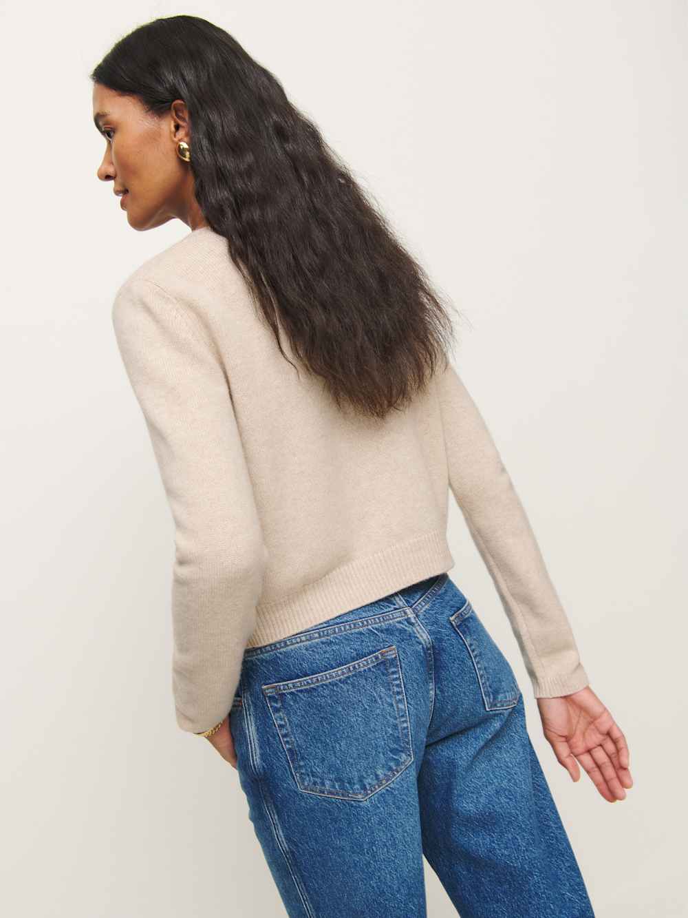 Reformation Clara Cashmere Crew Cardigan - Wheat