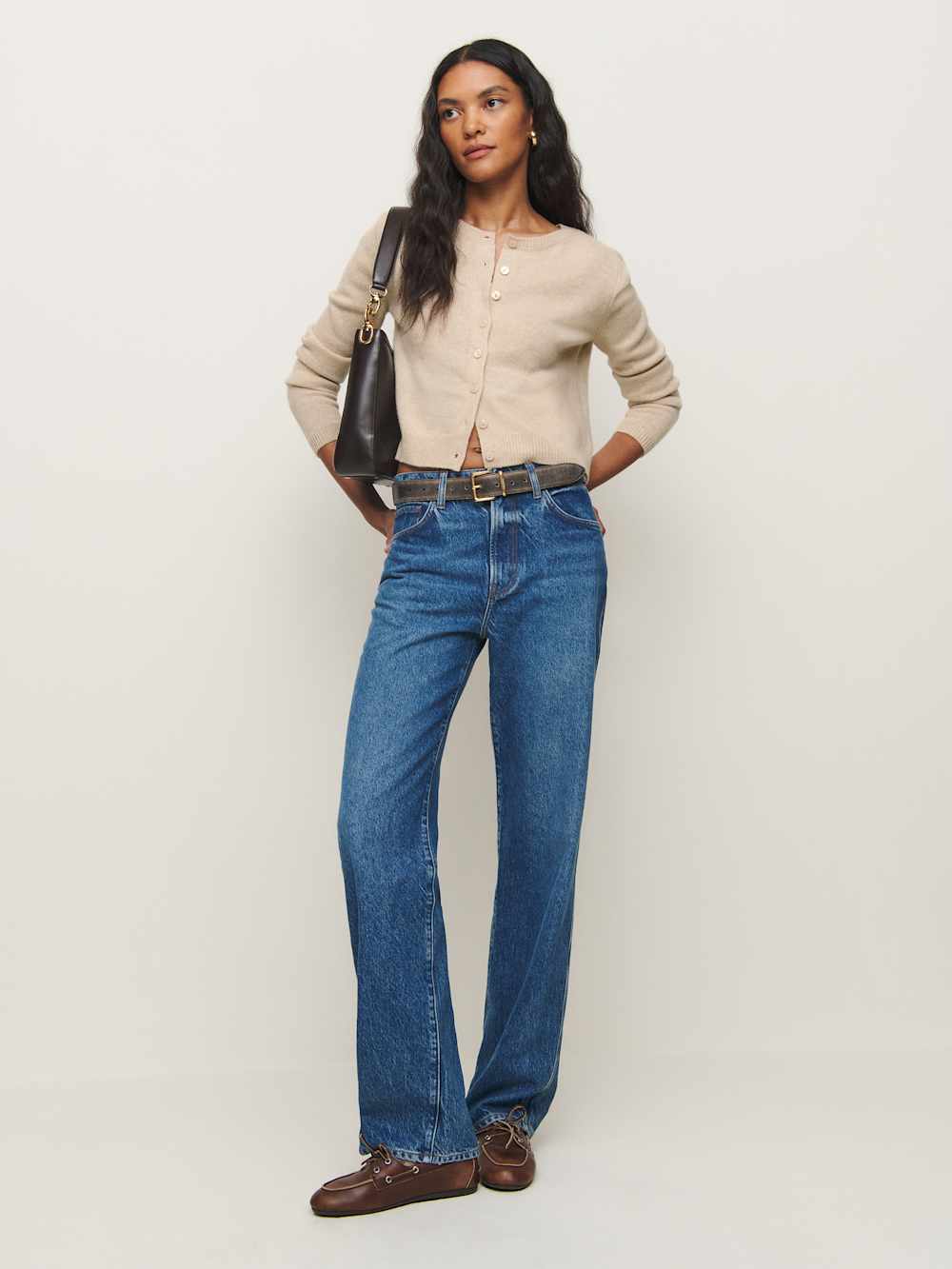 Reformation Clara Cashmere Crew Cardigan - Wheat