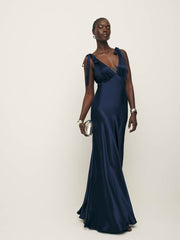 Reformation Pernille Silk Dress - Navy