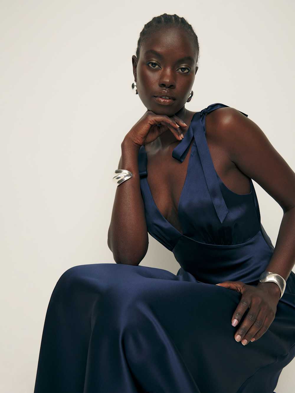 Reformation Pernille Silk Dress - Navy