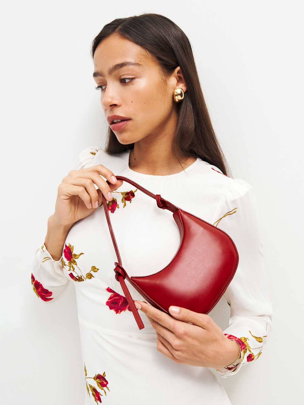 Reformation Mini Rosetta Shoulder Bag - Lipstick Leather