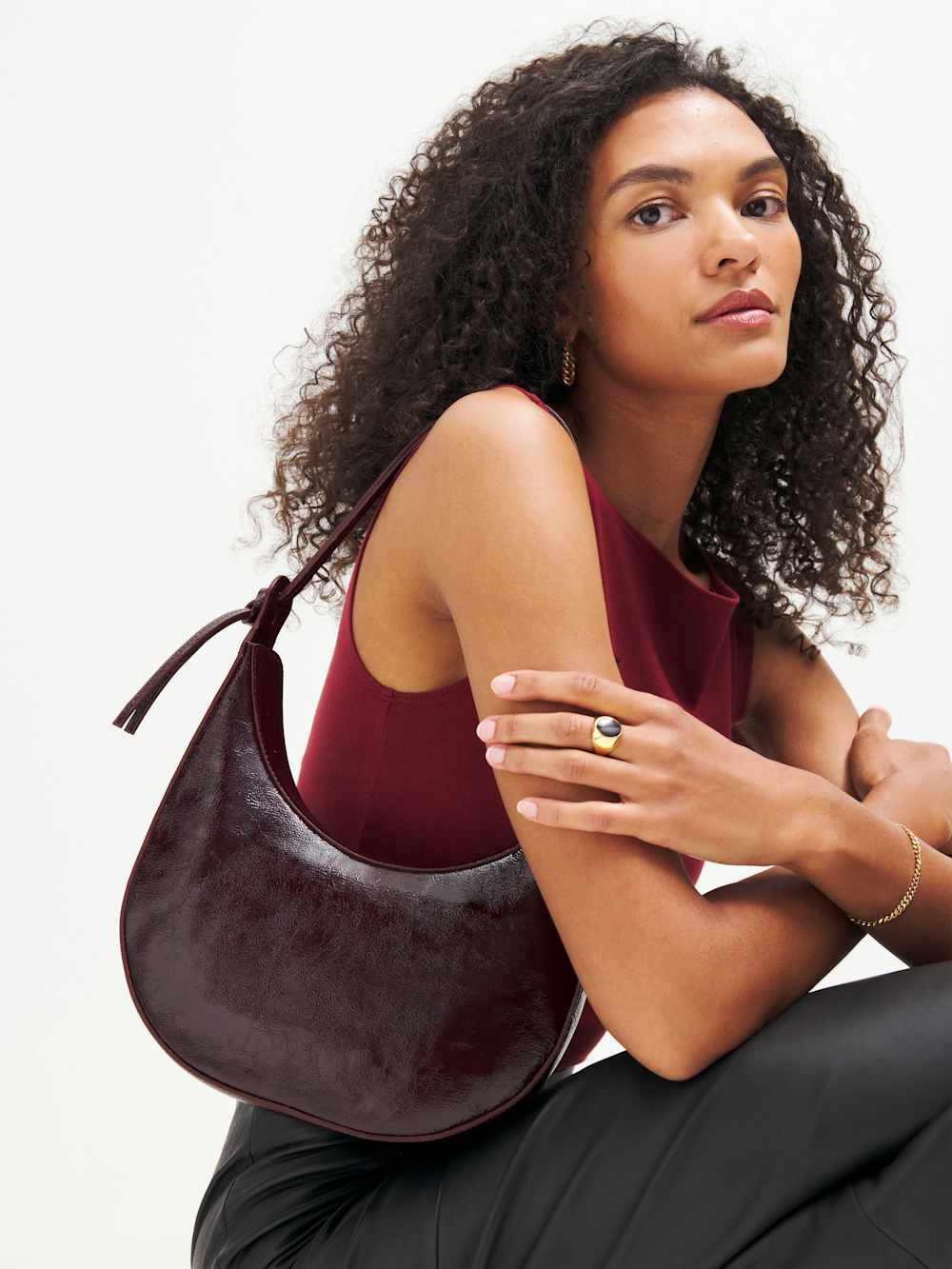 Reformation Medium Rosetta Shoulder Bag - Rum Raisin Crinkle Patent