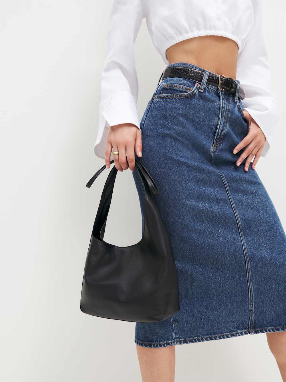 Reformation Small Vittoria Tote - Black Leather