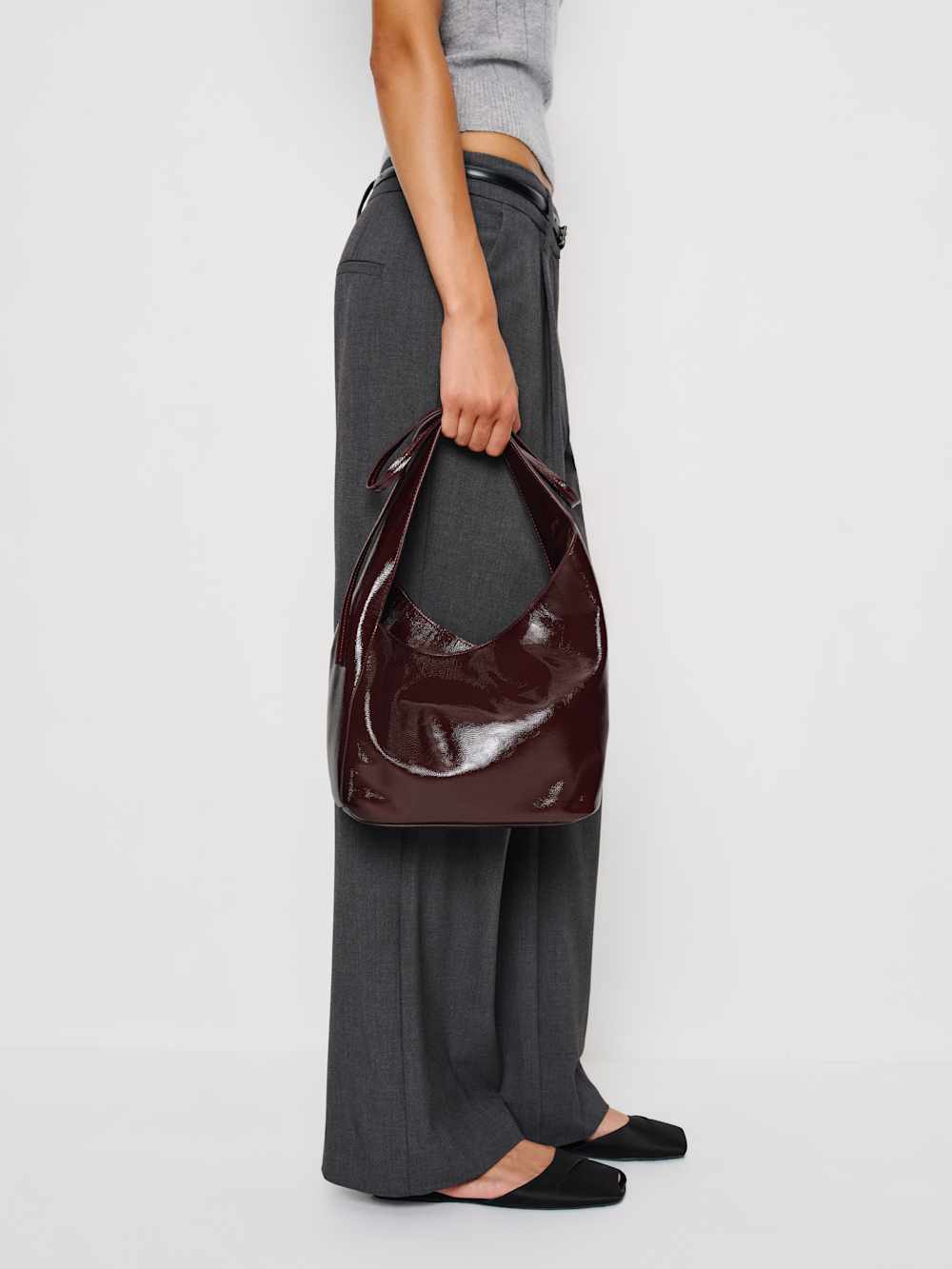 Reformation Small Vittoria Tote - Rum Raisin Crinkle Patent