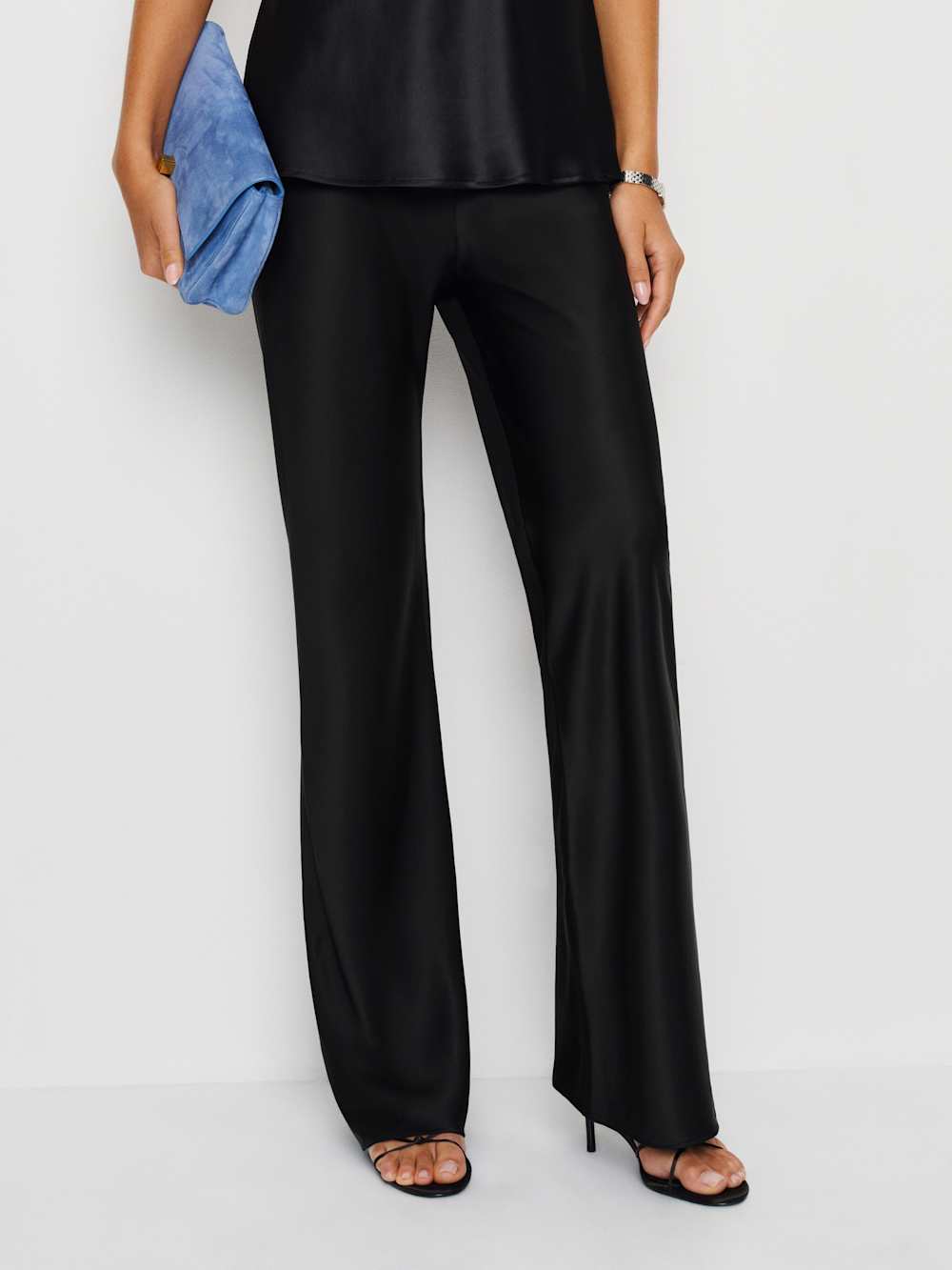 Reformation Gale Satin Mid Rise Bias Pant - Black