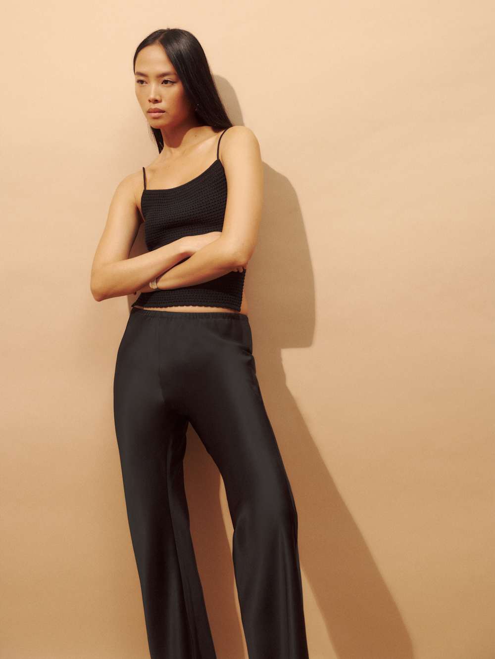 Reformation Gale Satin Mid Rise Bias Pant - Black