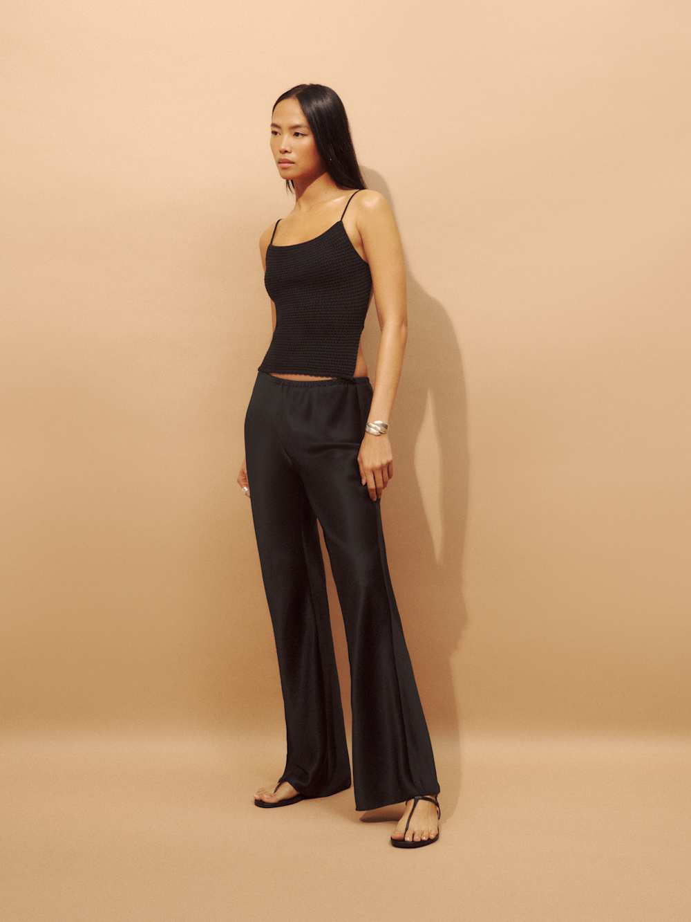 Reformation Gale Satin Mid Rise Bias Pant - Black