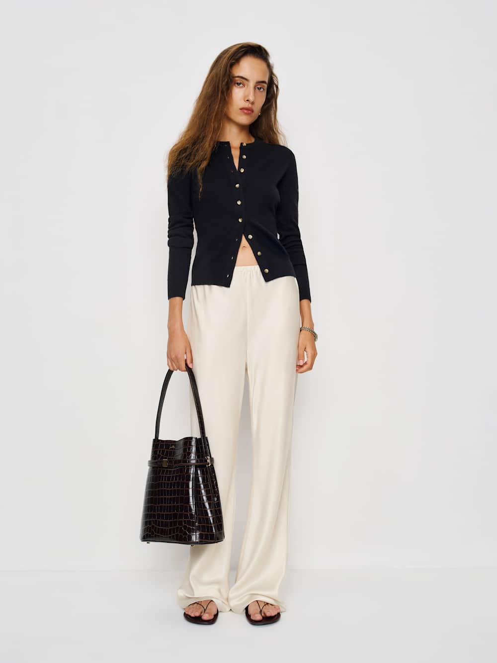 Reformation Gale Satin Mid Rise Bias Pant - Fior Di Latte
