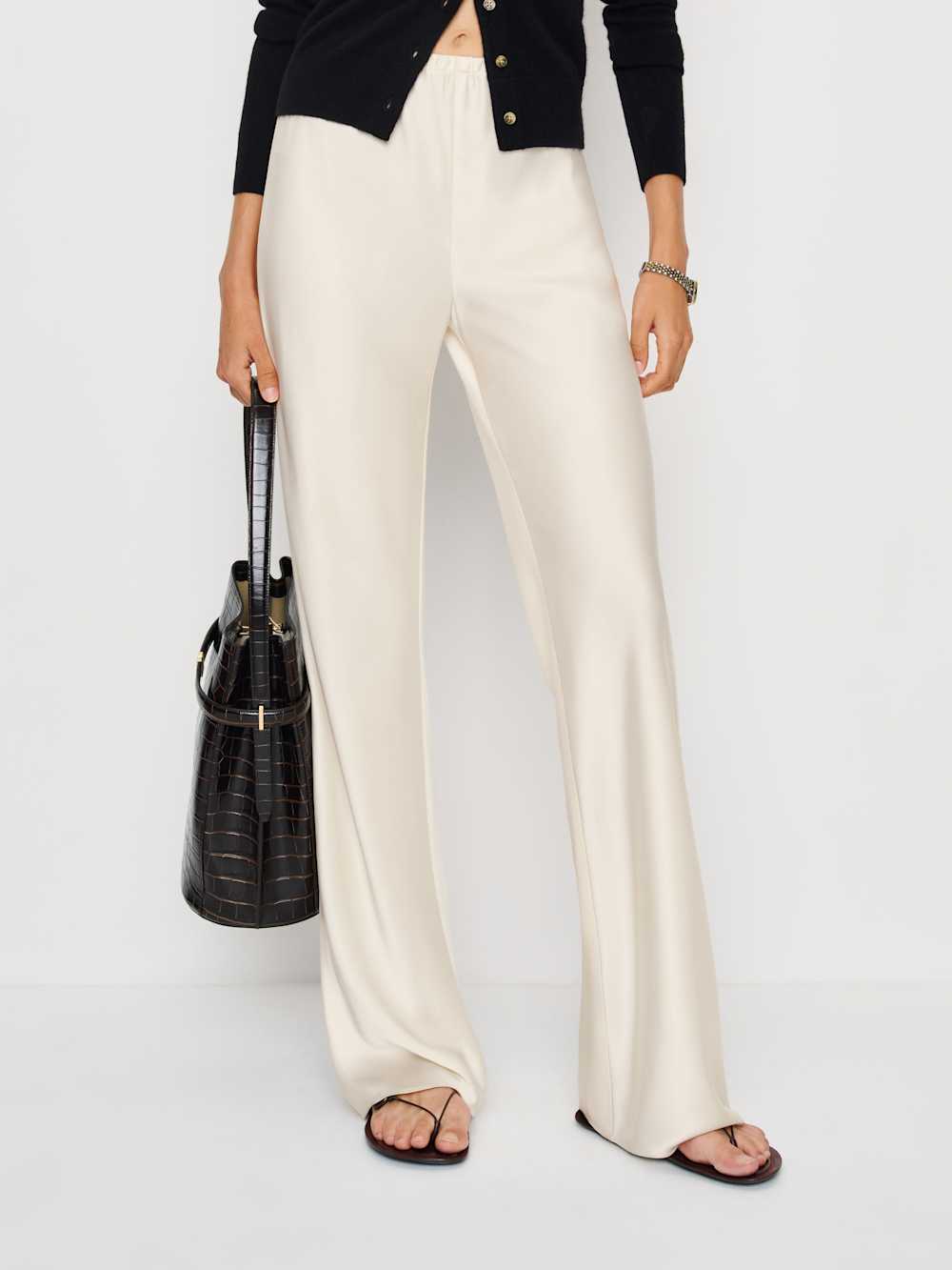 Reformation Gale Satin Mid Rise Bias Pant - Fior Di Latte