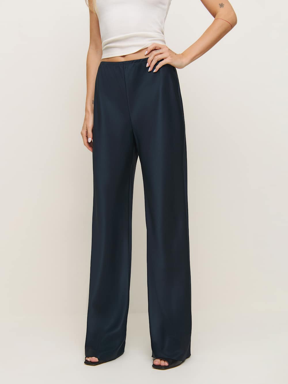 Reformation Gale Satin Mid Rise Bias Pant - Midnight