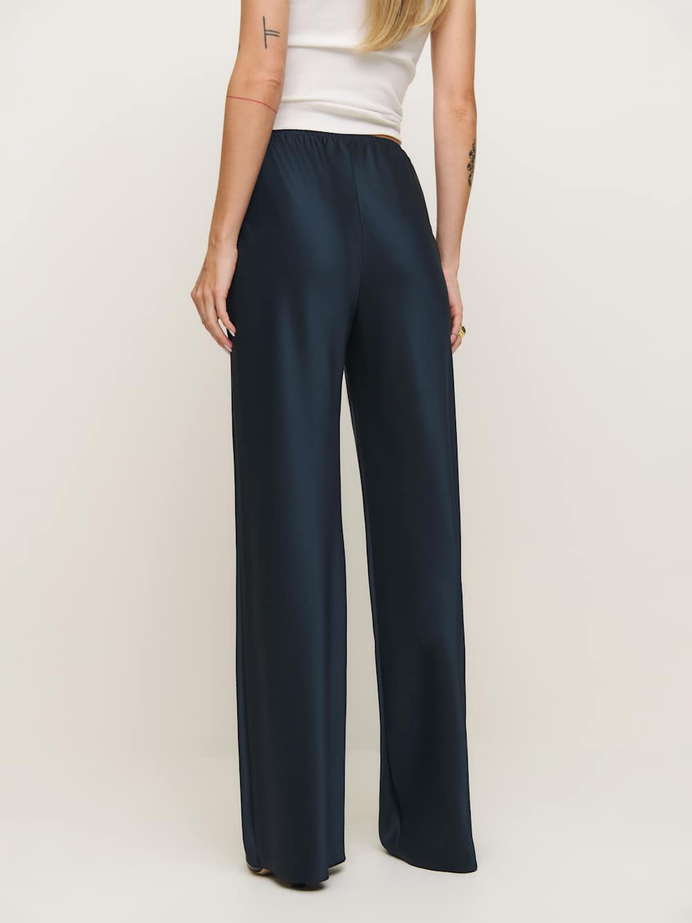 Reformation Gale Satin Mid Rise Bias Pant - Midnight