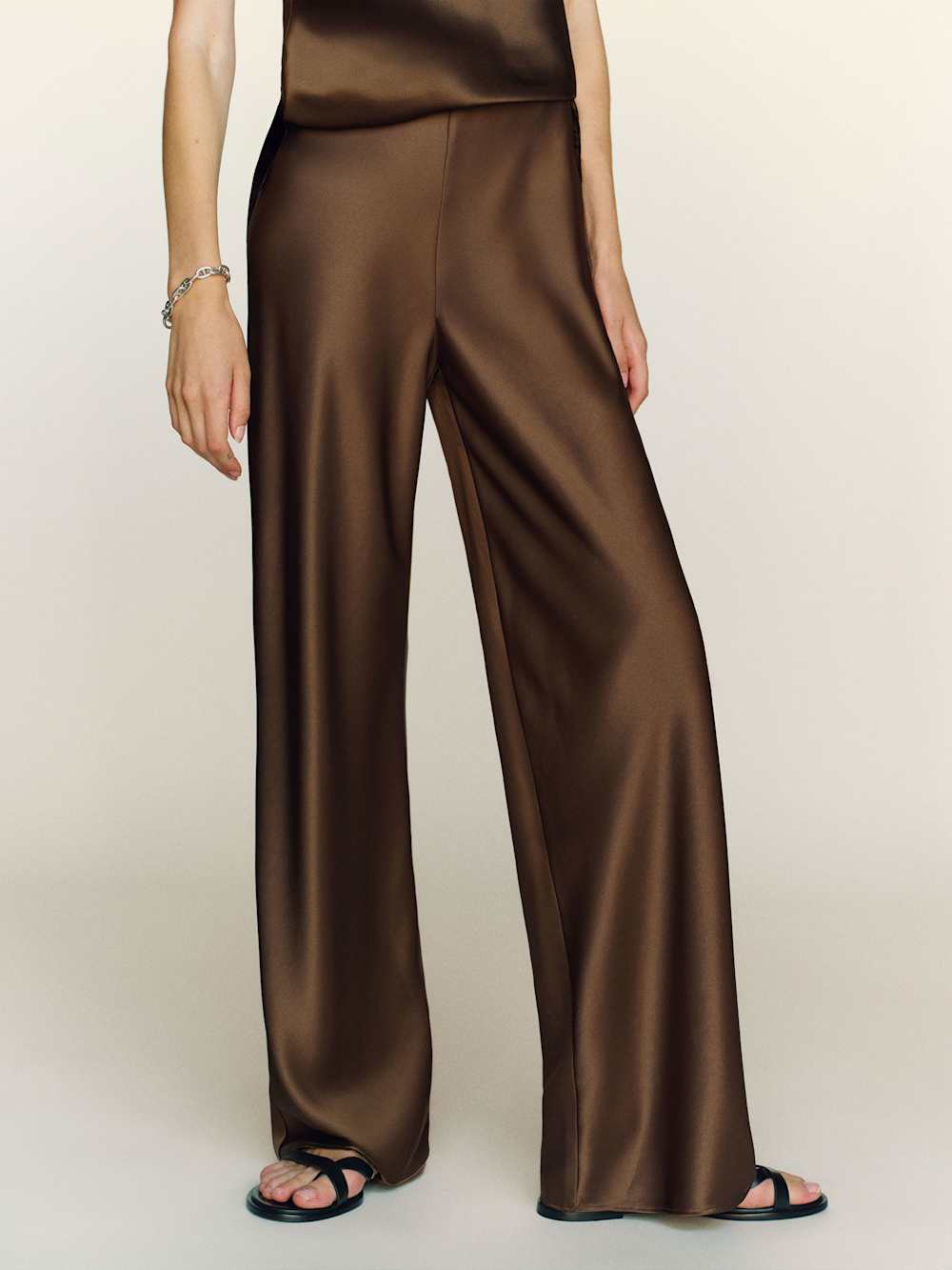 Reformation Gale Satin Mid Rise Bias Pant - Pinecone