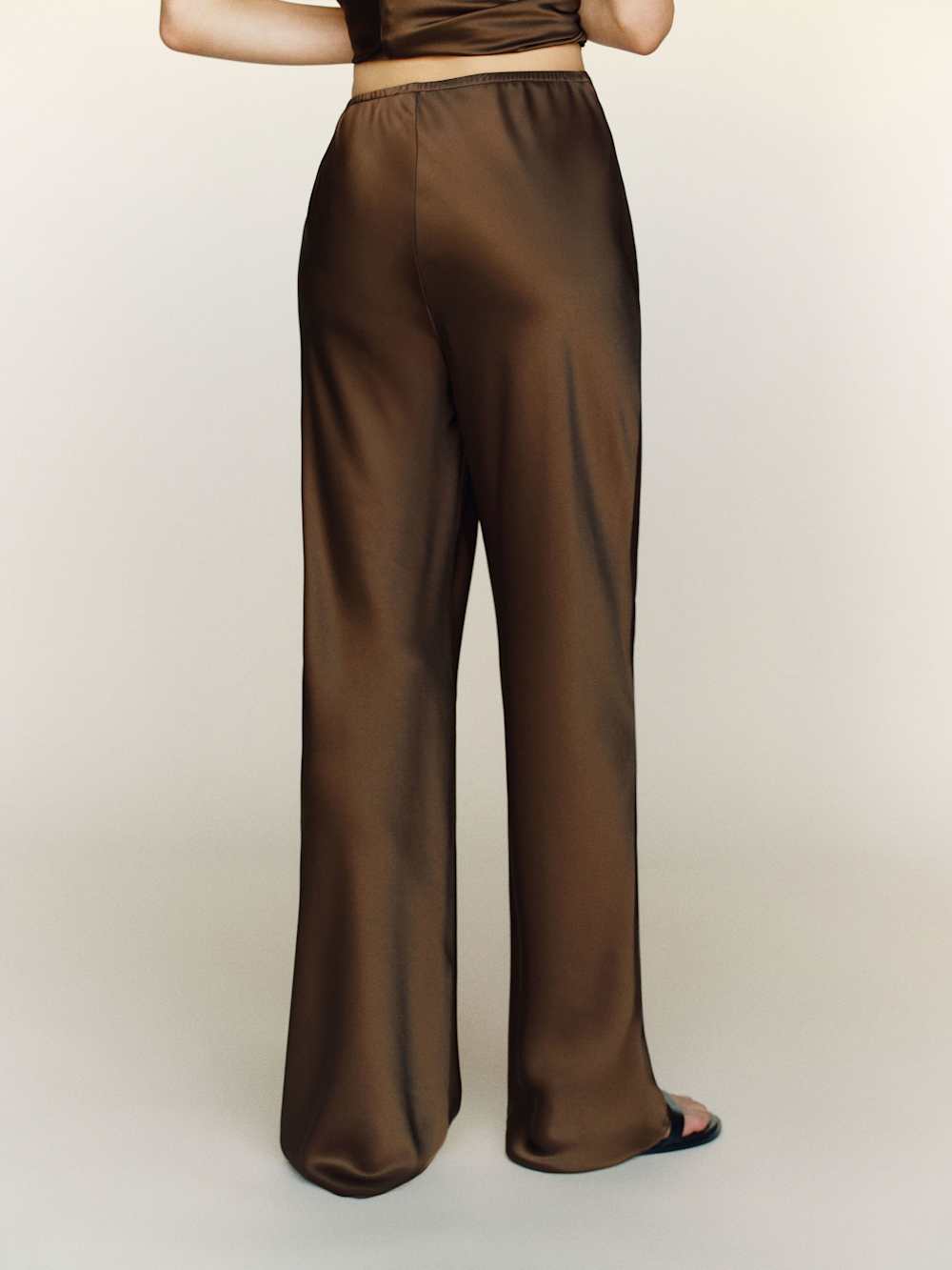 Reformation Gale Satin Mid Rise Bias Pant - Pinecone