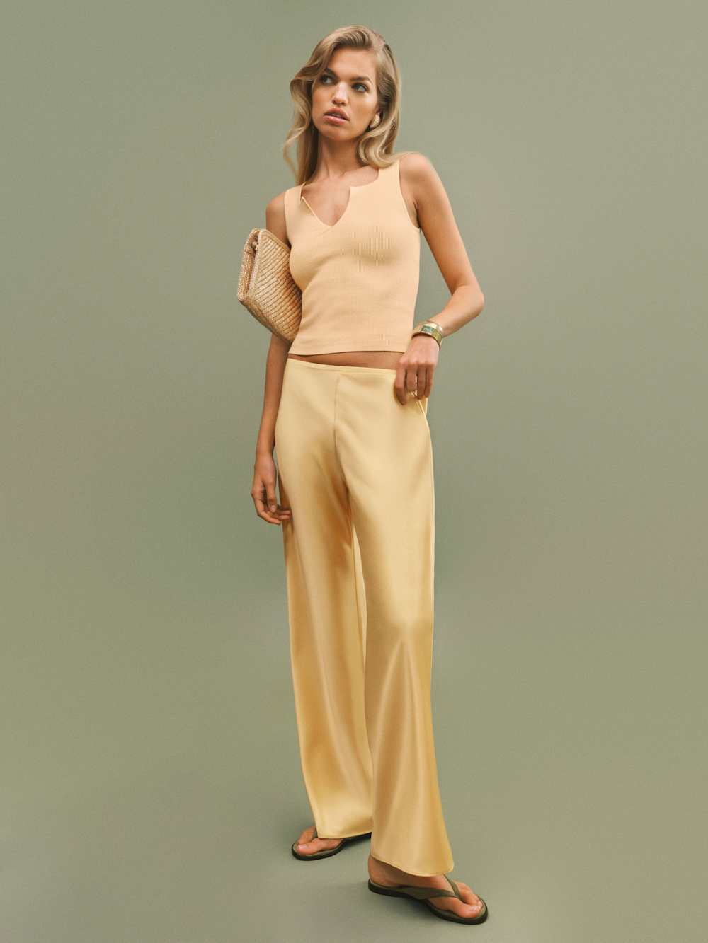 Reformation Gale Satin Mid Rise Bias Pant - Sunshine