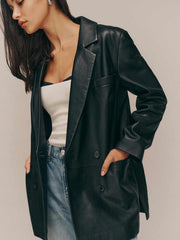 Reformation Veda Dalia Relaxed Leather Blazer - Black