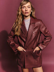 Reformation Veda Dalia Relaxed Leather Blazer - Chianti