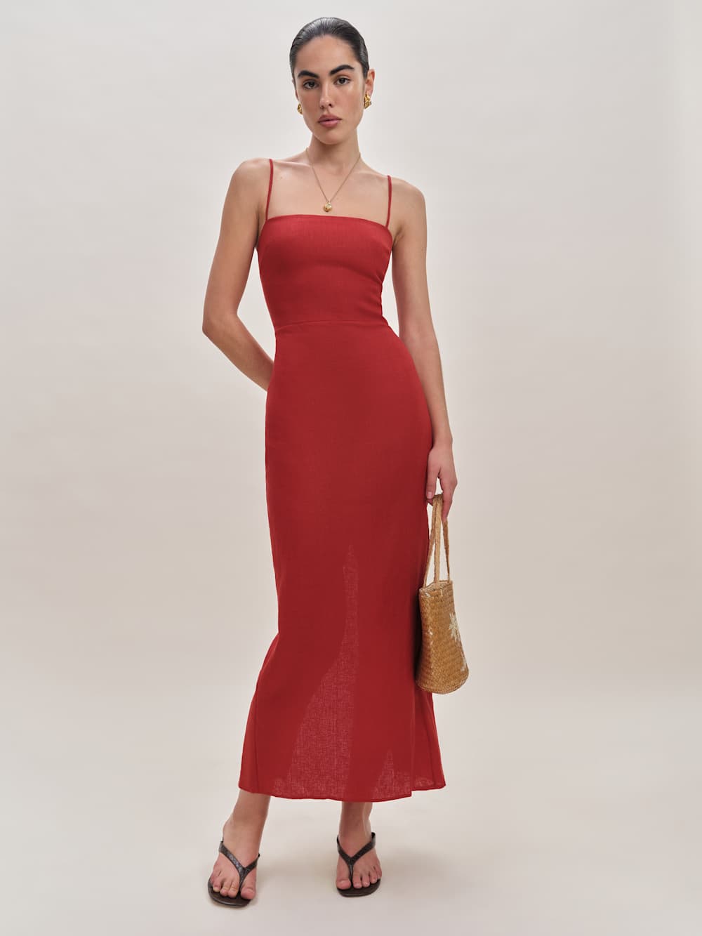Reformation Petites Frankie Linen Dress - Sundried Tomato