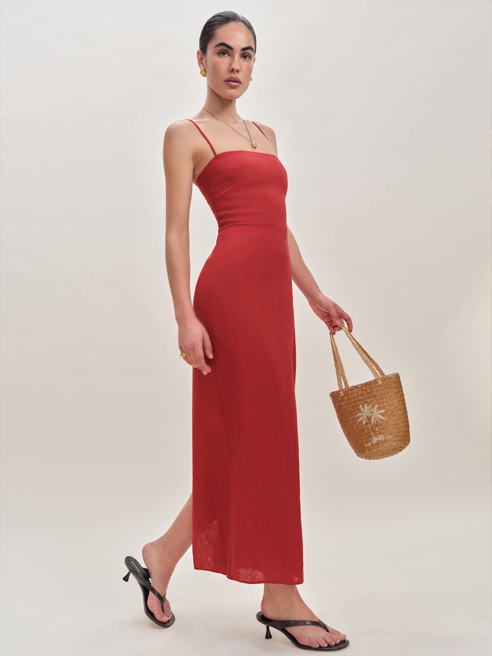 Reformation Petites Frankie Linen Dress - Sundried Tomato